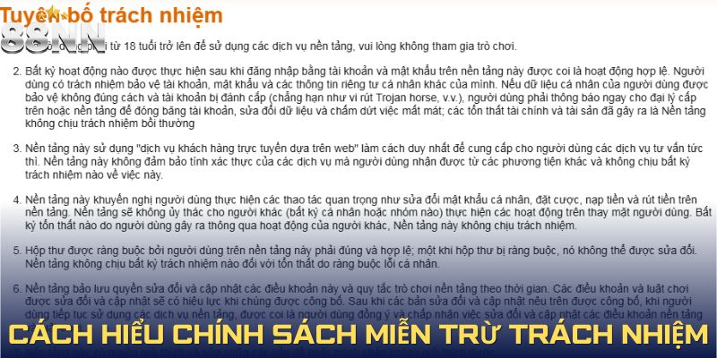 Hiểu rõ chính sách miễn trừ trách nhiệm của nhà cái